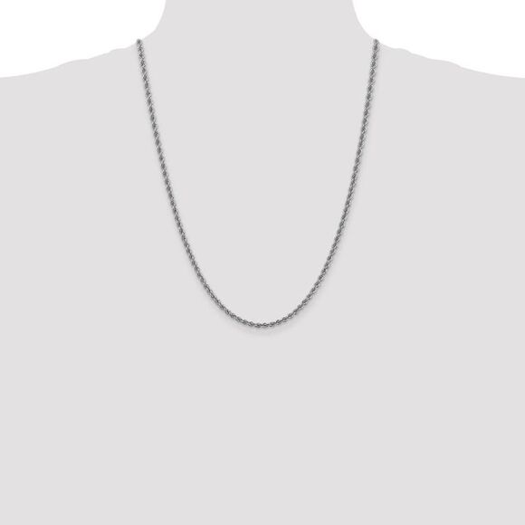 3mm, 14k White Gold, Handmade Solid Rope Chain Necklace, 24 Inch - Picture 2 of 8